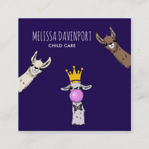 3 Cute Llama Faces Illustration Square Business Card