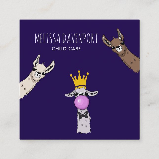 3 Cute Llama Faces Illustration Square Business Card (Front)