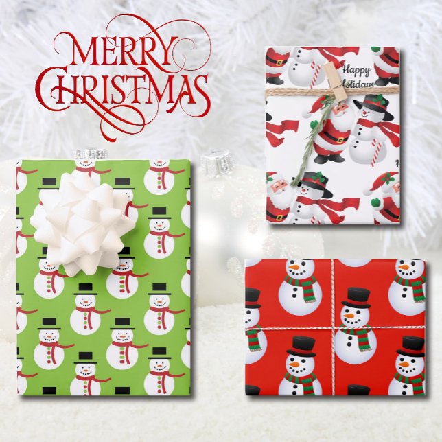 3 Cute Snowman & Santa Christmas Wrapping Paper (Creator Uploaded)