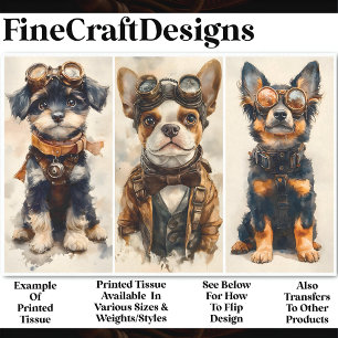 3 Cute Steampunk Dogs Group 2 CB5 Decoupage Tissue Paper