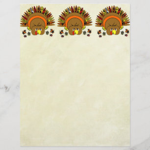 3 Cute Turkeys In a Row Thanksgiving Stationery