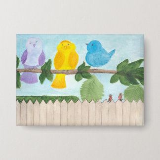 3 Cute Whimsical Colorful Birds Button