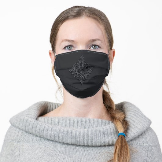 3-D Black Damask Adult Cloth Face Mask (Worn)