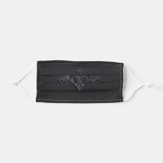 3-D Black Damask Adult Cloth Face Mask (Front, Folded)