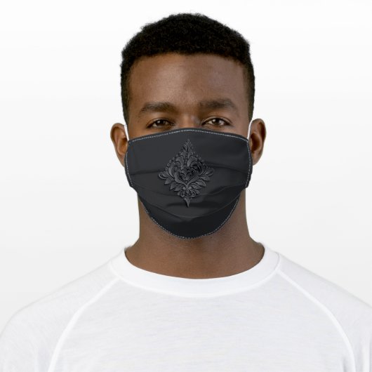 3-D Black Damask Adult Cloth Face Mask (Worn)