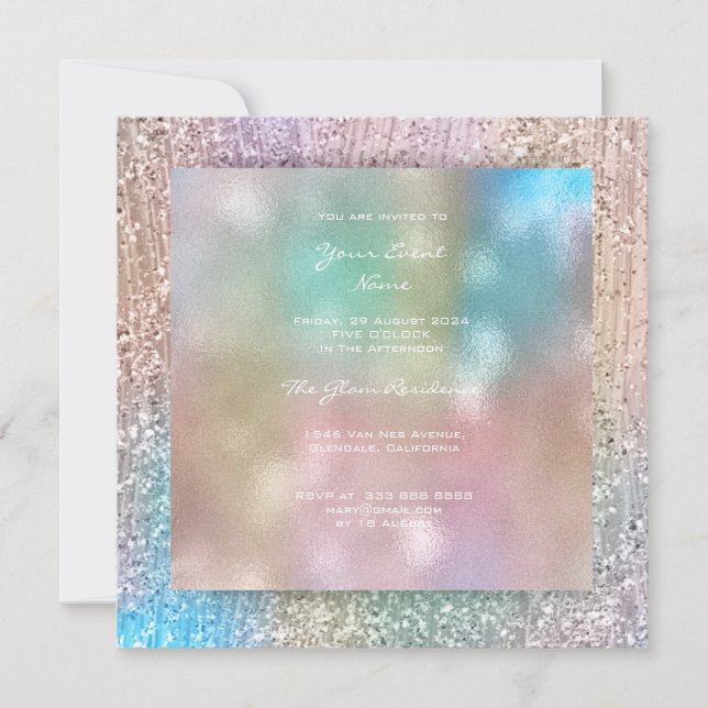 3-D Blue Pink Ombre Tiffany Pastel Crystals Green Invitation (Front)