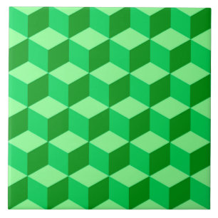 3-D Boxes, Emerald and Light Green Ceramic Tile