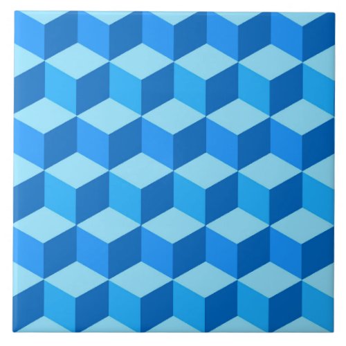 3_D Boxes Sapphire and Sky Blue  Ceramic Tile