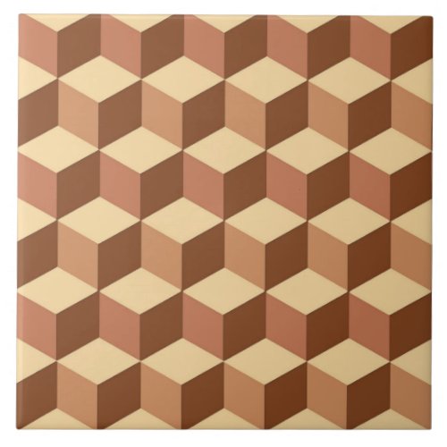 3_D Boxes  Tan Brown and Beige  Ceramic Tile