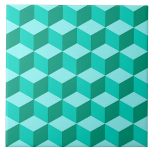 3-D Boxes, Turquoise, Teal and Aqua Cer Ceramic Tile