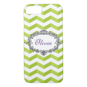 3-D Chevrons Apple Green & Wht with Frame for Name iPhone 8/7 Case