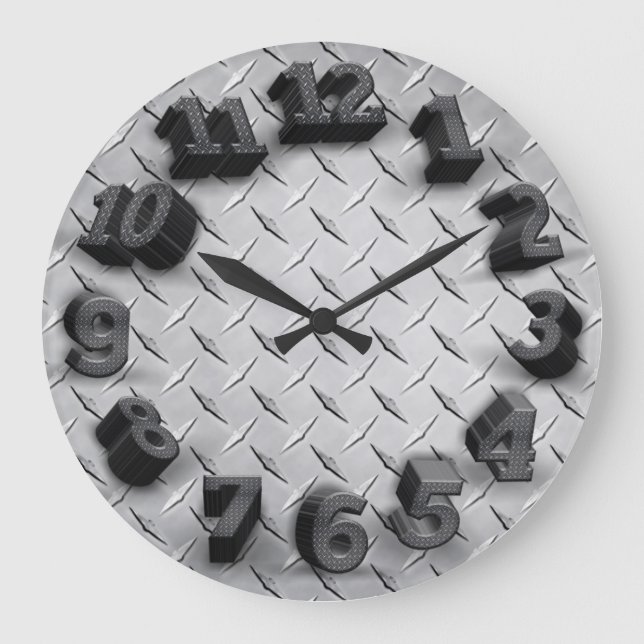 3-D Diamond Plate Round Wall Clock (Front)
