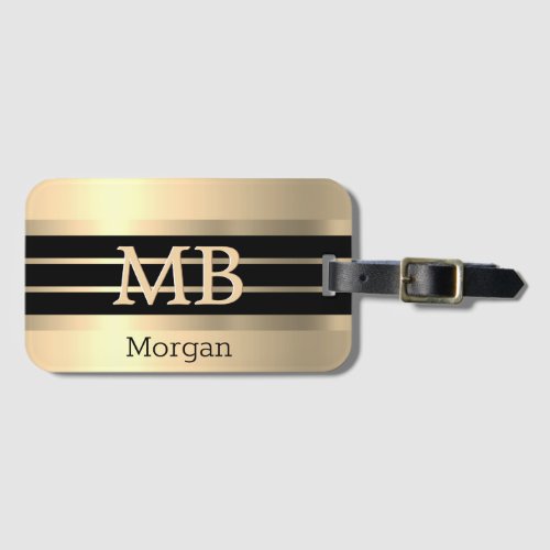 3_D Gold MonogramName BlackGold Stripes Gold Luggage Tag