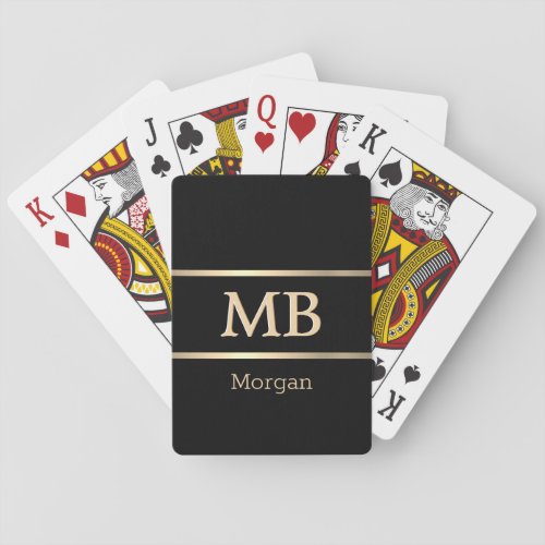 3_D Gold MonogramName Gold Stripes Black Poker Cards