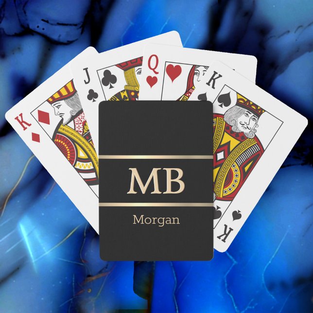 3-D Gold Monogram/Name, Gold Stripes, Black Poker Cards (Creator Uploaded)
