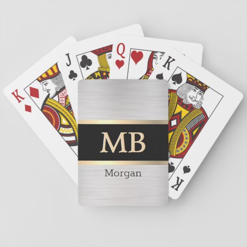 3_D Gold MonogramName Gold Stripes BlackSilver Playing Cards
