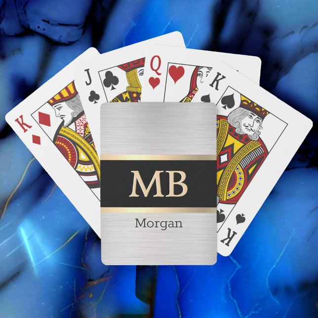 3-D Gold Monogram/Name, Gold Stripes, Black/Silver Poker Cards (Creator Uploaded)