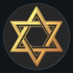 "3-D" Golden Star of David Classic Round Sticker<br><div class="desc">Beautiful 3-D look,  golden,  Star of David.

Feel free to add your own words and/or pictures to this item,  or change the background color,  via Zazzle's great customization tools.  This design is also available on many other products. Thanks for stopping by! God bless!</div>