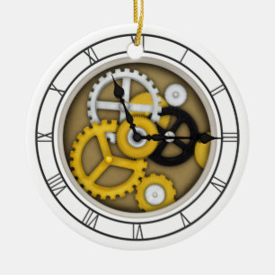 3-D Illusion Clock Art with Visible Workings Ceramic Ornament