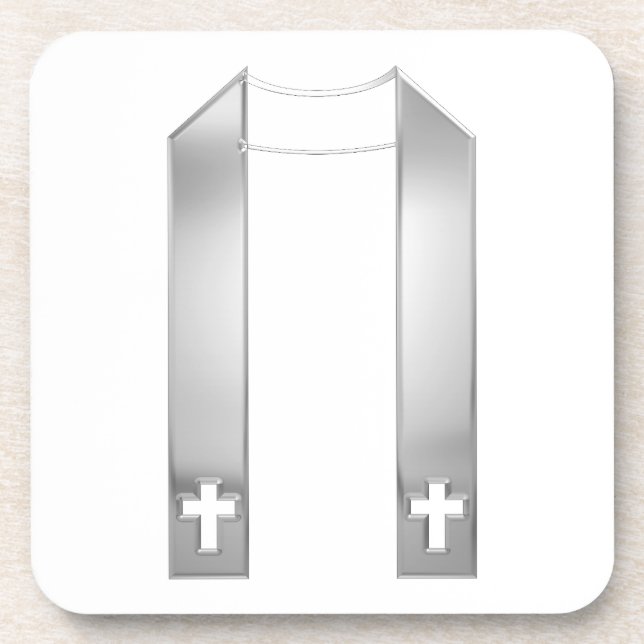 3-D Look Silver Priest's Stole Beverage Coaster (Front)