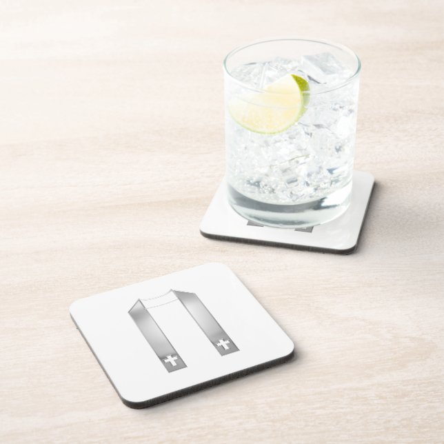 3-D Look Silver Priest's Stole Beverage Coaster (Right Side)