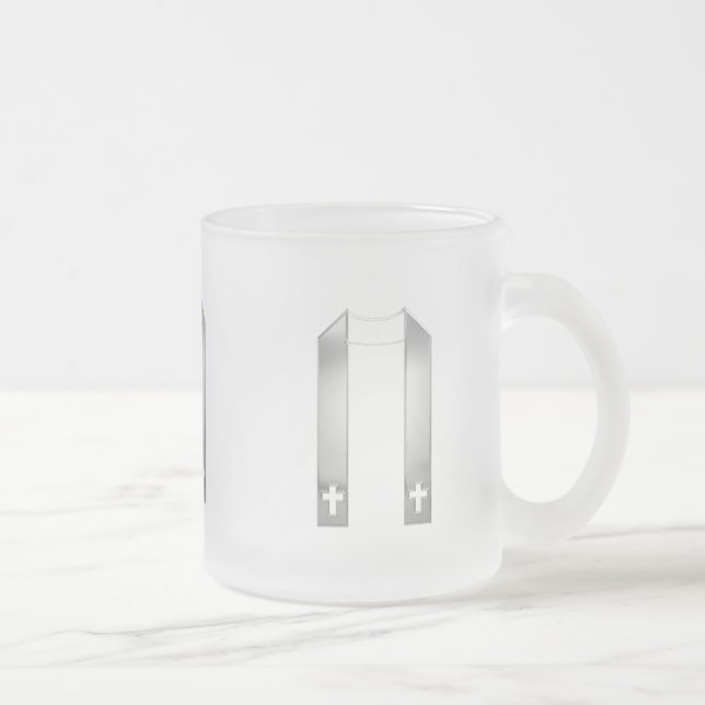 3-D Look Silver Priest's Stole Frosted Glass Coffee Mug (Right)