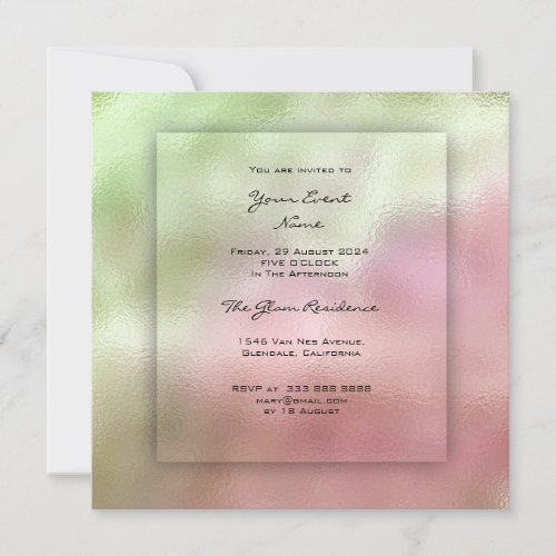 3_D Mint Green Greenery Pink Pastel Ombre Grass Invitation