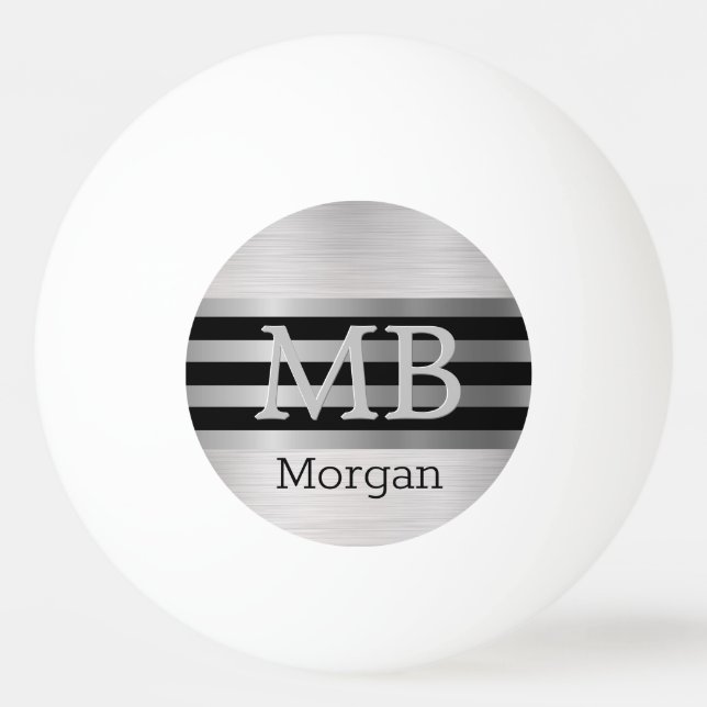 3-D Monogram/Name Bk/Silver Stripes Brushed Silver Ping Pong Ball (Front)