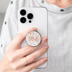 3-D Monogram, Rose Gold & White Marble Vs 2 PopSocket