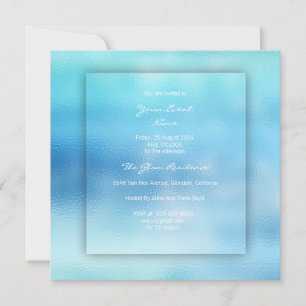 3-D Ombre Ocean Sky Blue Beach OCcean Glass Invitation