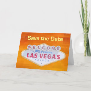 3 D Orange Retro Save the Date Las Vegas Card