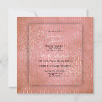 3-d Peach Coral Silver Drops Damask Bridal Shower Invitation by luxury_luxury at Zazzle