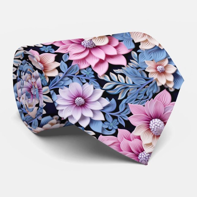 3 D Pink Florals Neck Tie (Rolled)