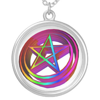 3-D Rainbow Pentacle Silver Plated Necklace