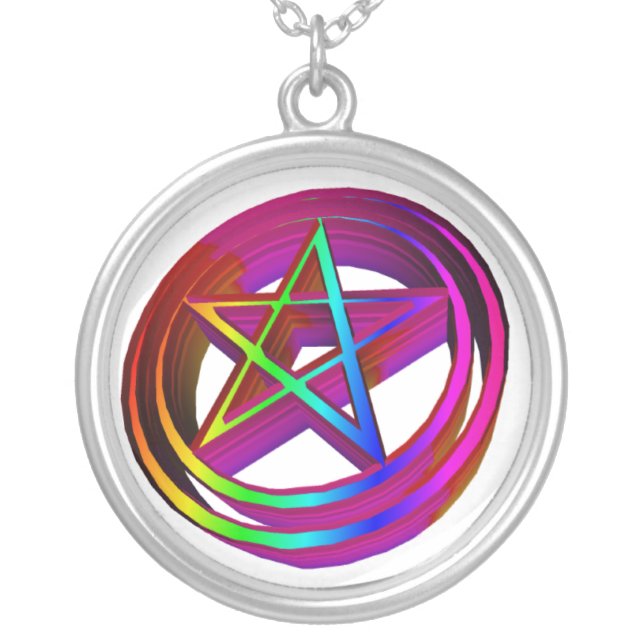3-D Rainbow Pentacle Silver Plated Necklace (Front)