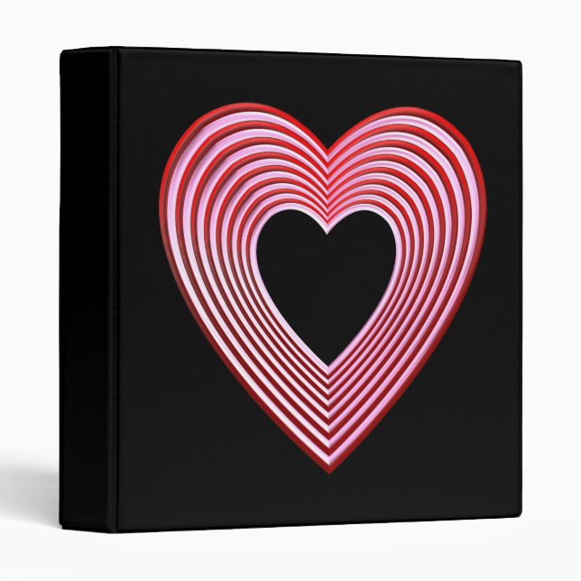 "3-D" Red and Pink Hearts 3 Ring Binder (Front/Spine)