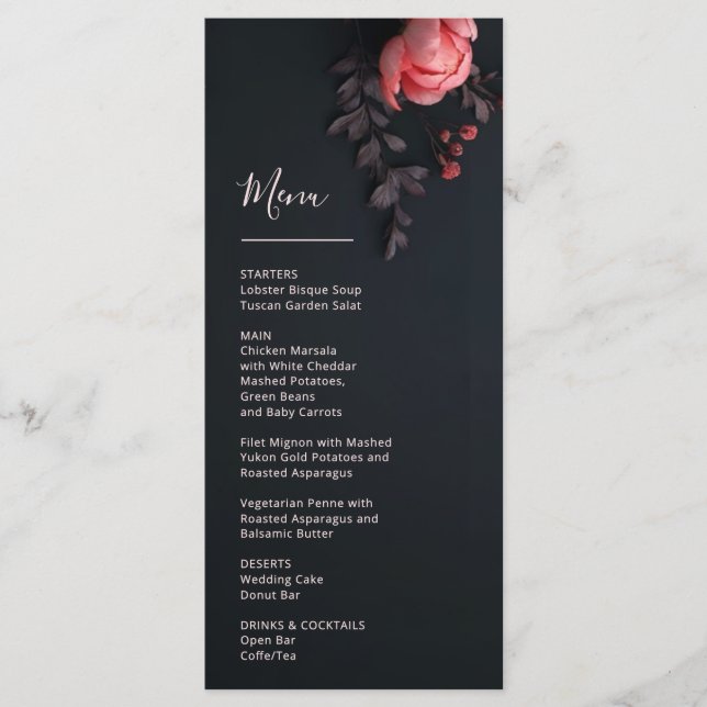 3 D Rose Dark Romantic Wedding Menu (Front)