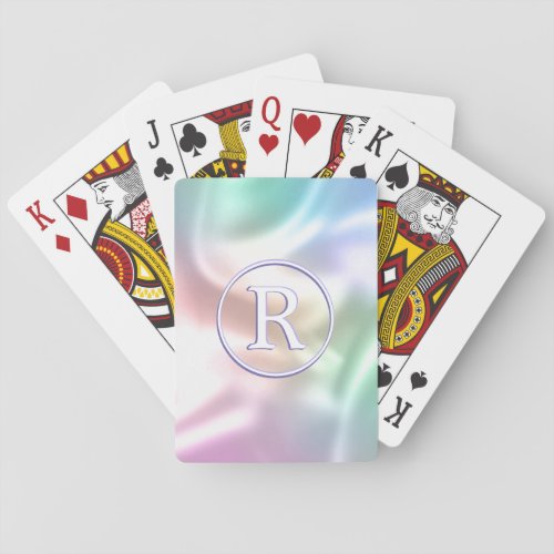 3_D White Monogram in Circle Iridescent Playing Cards