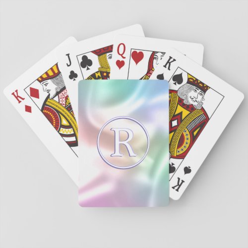 3_D White Monogram in Circle Iridescent Poker Cards