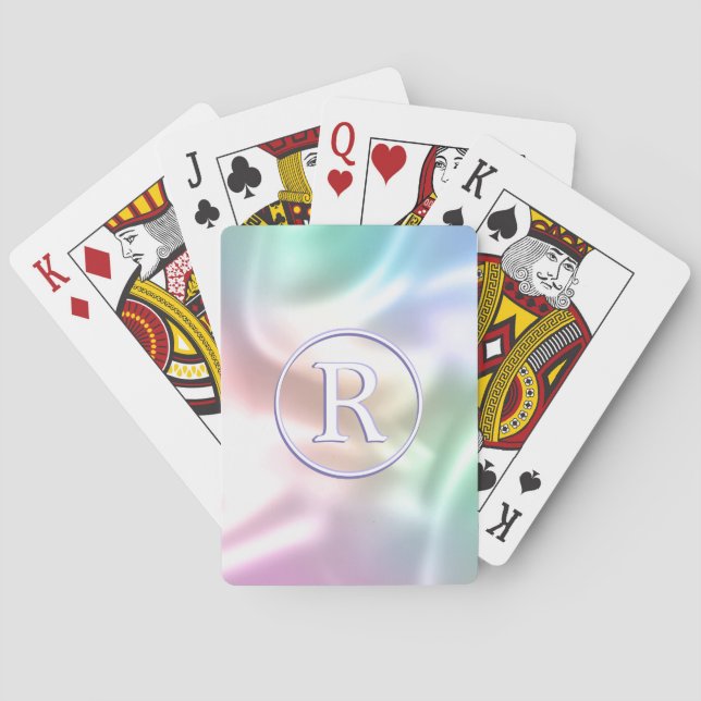 3-D White Monogram in Circle, Iridescent Poker Cards (Back)