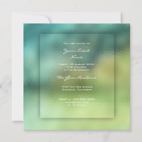 3_D Woodland Green Glass Greenery Teal Ombre Grass Invitation