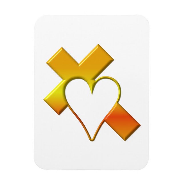 "3-D" Yellow Cross with Heart Magnet (Vertical)