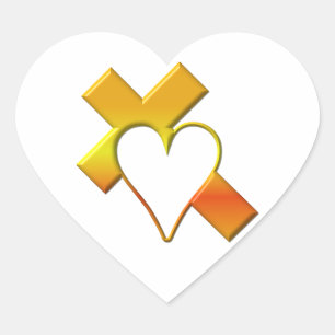 "3-D" Yellow Cross with Heart Sticker