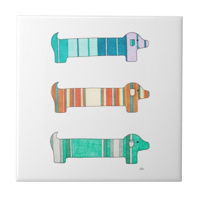 3 Dachshund Color Study #1 Tile (Front)