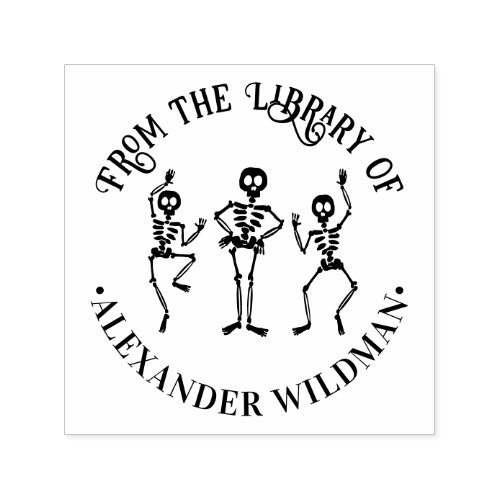 3 Dancing Skeletons âœFrom the Library ofâ Book Self_inking Stamp