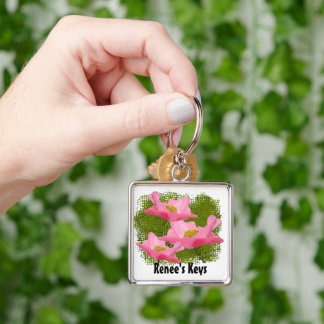 3 Delicate Pink Poppy Flowers Close-up Custom Keychain