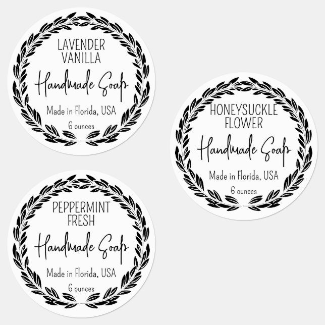 3 Designs Custom Modern Leaf Border Waterproof Labels (Group)