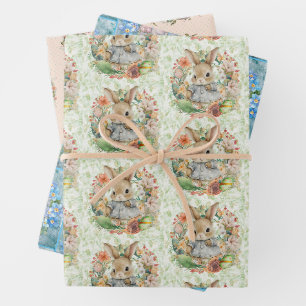 3 Different Easter Bunny Spring Time Gift Wrapping Paper Sheets