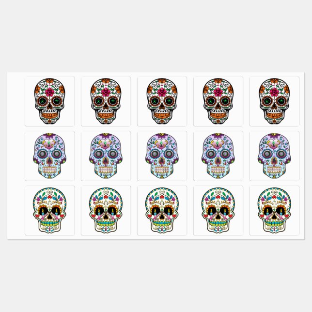 3 different floral sugars skulls kids' labels (Sheet)