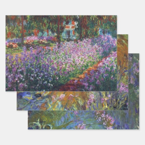 3 different Garden Scenes Giverny by Claude Monet Wrapping Paper Sheets